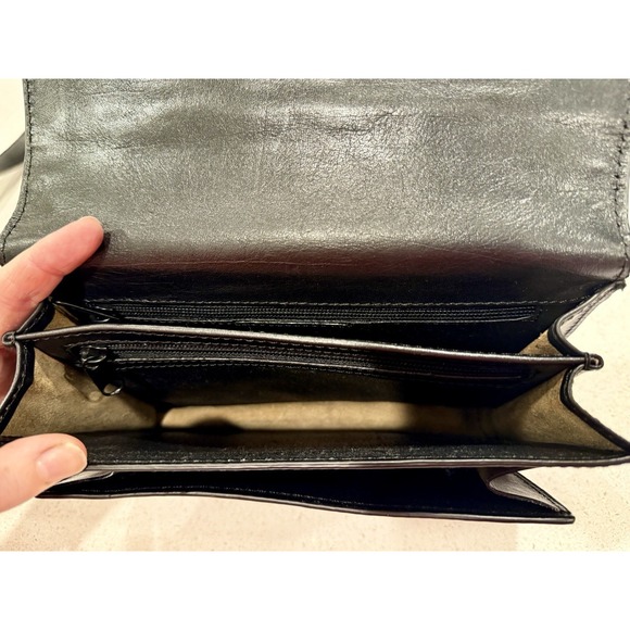 PORTAFOGLI PELLE TOSCANINO TRACOLLA LEATHER WALLET BORSA NERA BORSETTA CROSSBODY - Picture 12 of 16